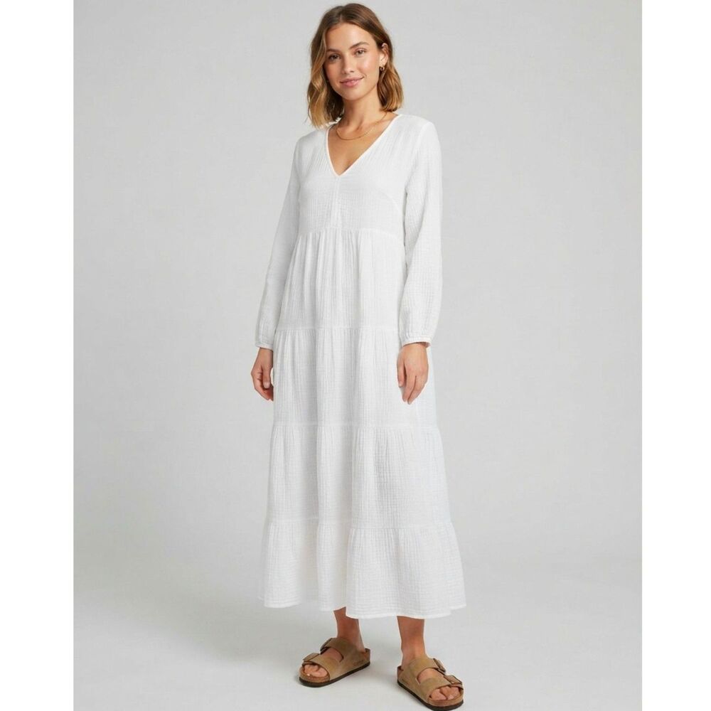 Universal Thread White Gauze Maxi Dress M Cotton Long Sleeve Boho Cottagecore
